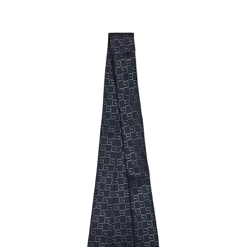 Vintage Gucci Mens Navy Blue 100% Silk Designer Pointed Neck Tie G Pattern - Picture 6 of 12